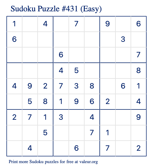 Free Printable Easy Sudoku Puzzle number 431