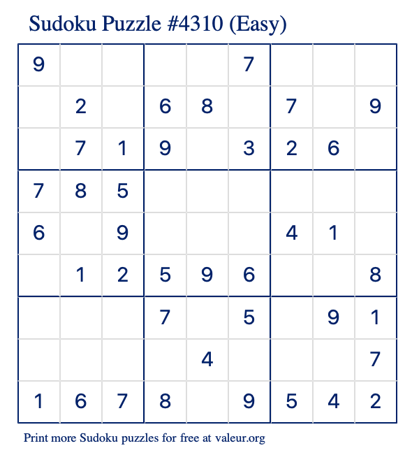 Free Printable Easy Sudoku Puzzle number 4310