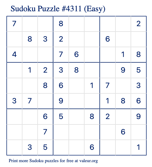 Free Printable Easy Sudoku Puzzle number 4311