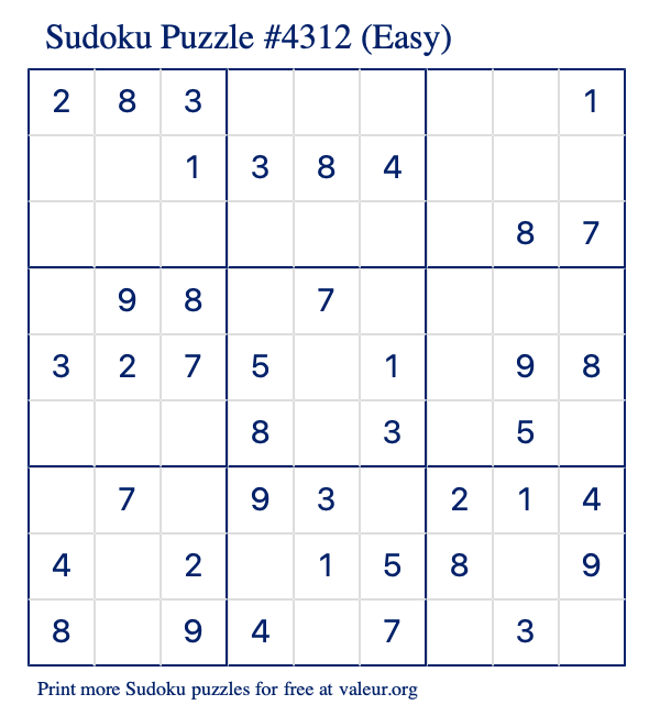 Free Printable Easy Sudoku Puzzle number 4312