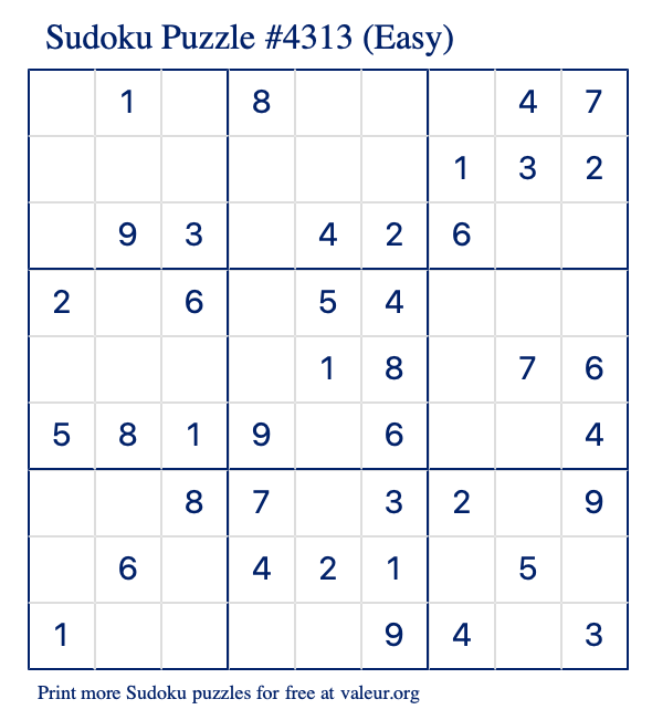 Free Printable Easy Sudoku Puzzle number 4313
