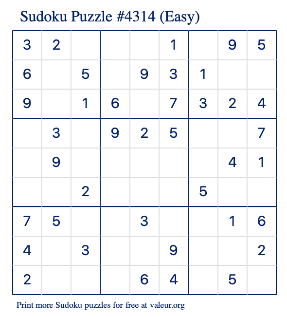 Free Printable Easy Sudoku Puzzle number 4314
