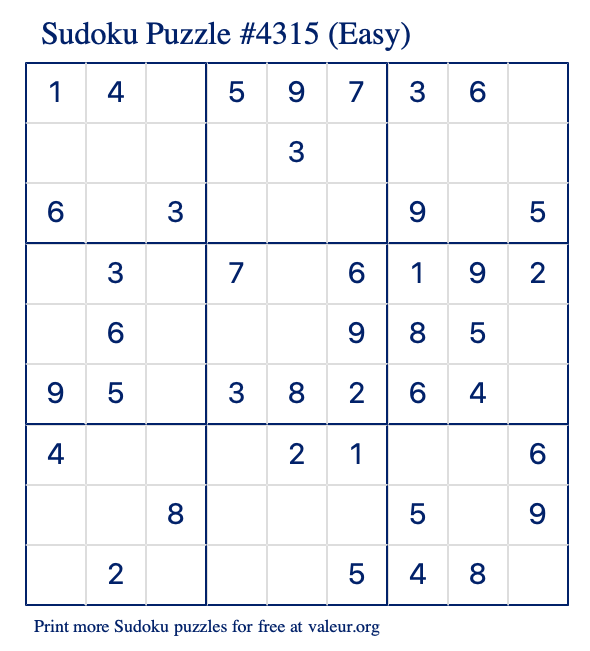 Free Printable Easy Sudoku Puzzle number 4315