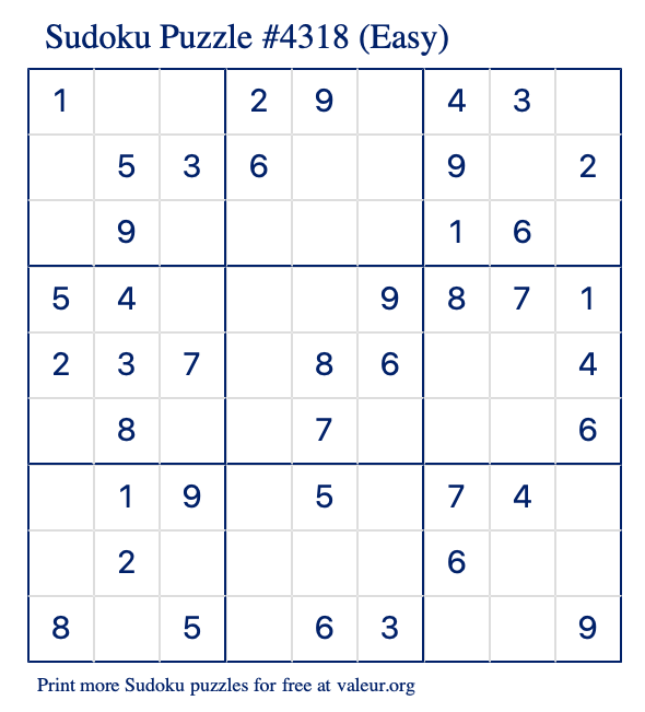 Free Printable Easy Sudoku Puzzle number 4318