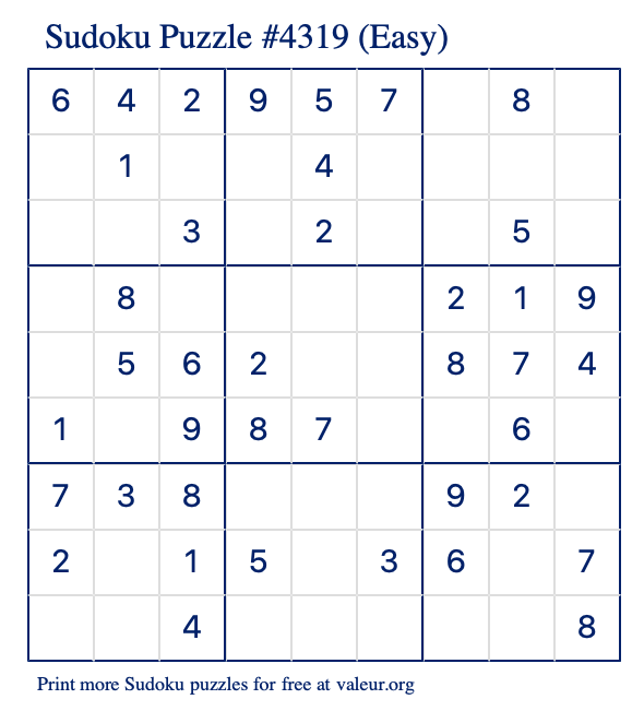 Free Printable Easy Sudoku Puzzle number 4319