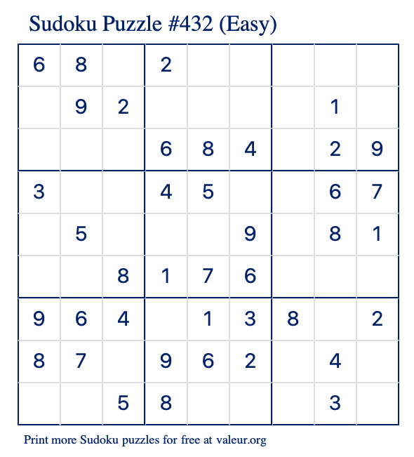 Free Printable Easy Sudoku Puzzle number 432