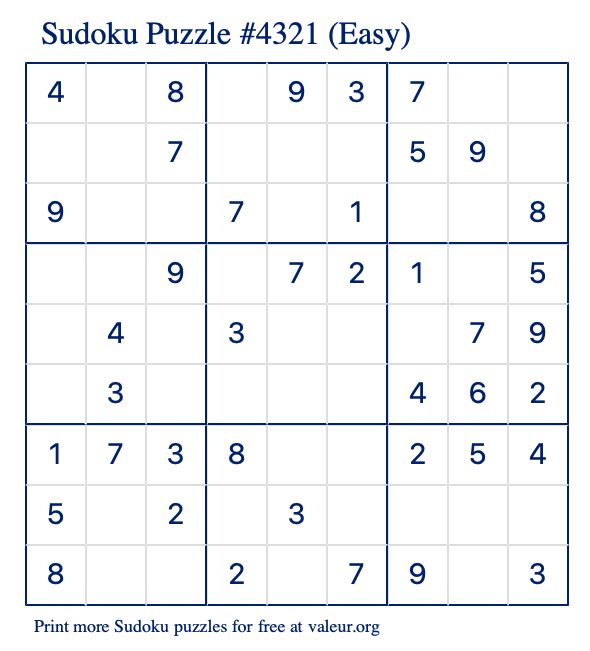 Free Printable Easy Sudoku Puzzle number 4321