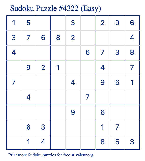 Free Printable Easy Sudoku Puzzle number 4322