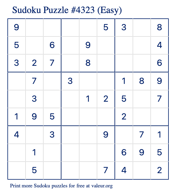 Free Printable Easy Sudoku Puzzle number 4323