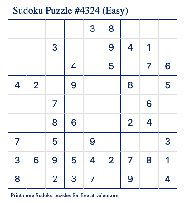 Free Printable Easy Sudoku Puzzle number 4324