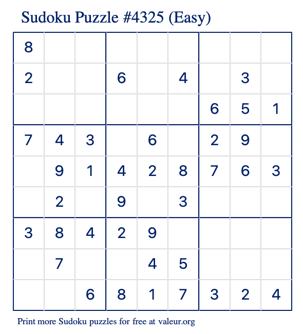 Free Printable Easy Sudoku Puzzle number 4325