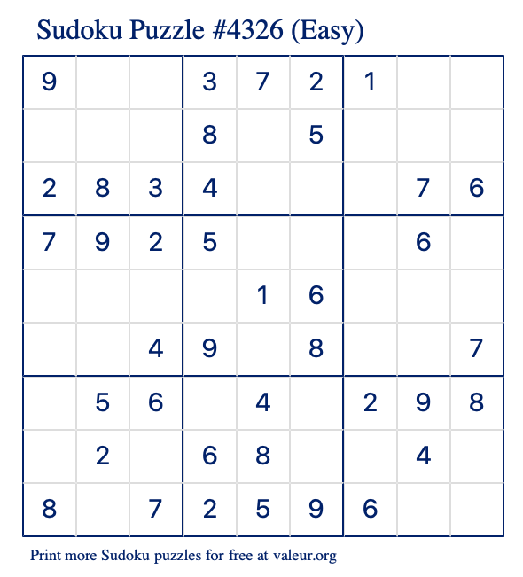 Free Printable Easy Sudoku Puzzle number 4326