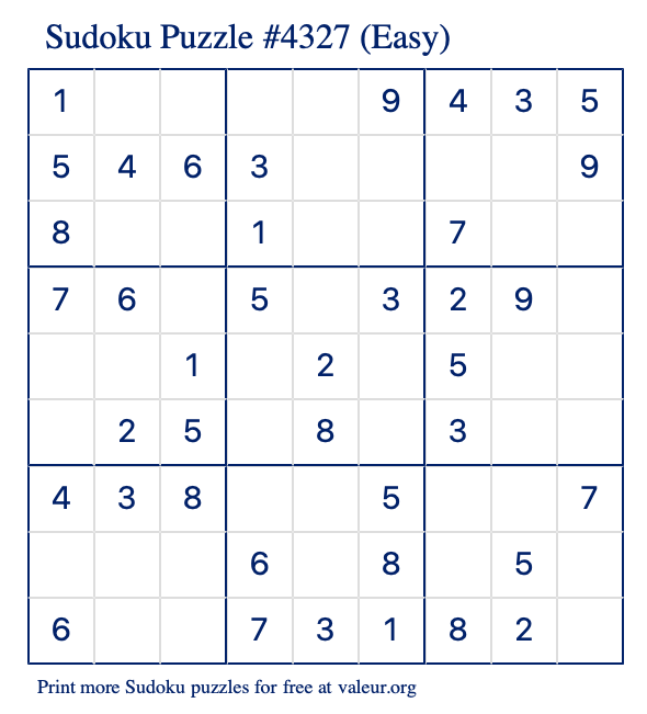 Free Printable Easy Sudoku Puzzle number 4327