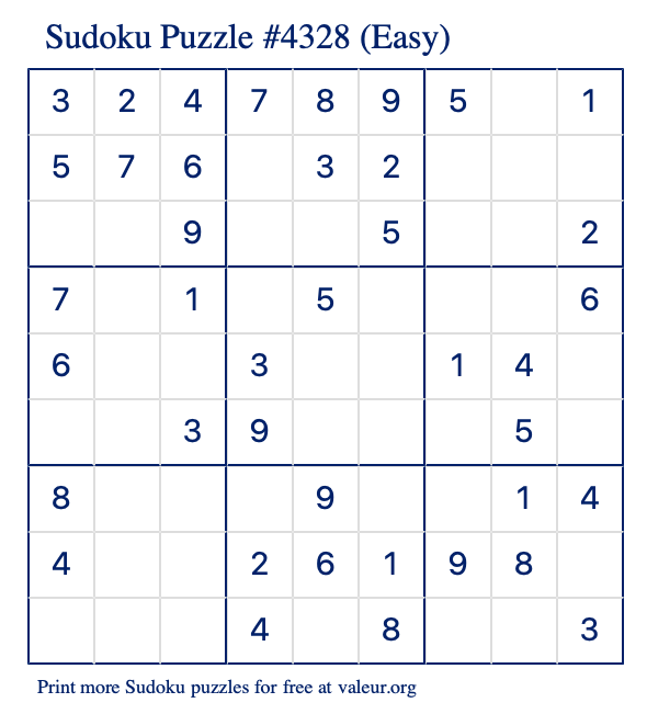 Free Printable Easy Sudoku Puzzle number 4328