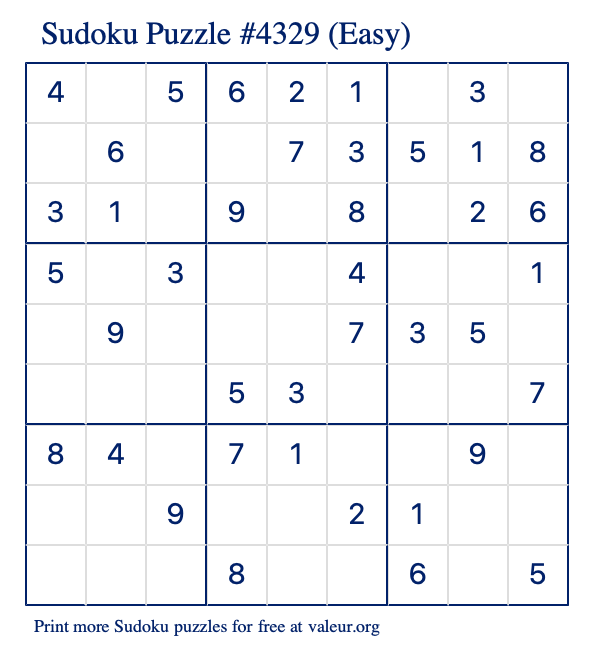 Free Printable Easy Sudoku Puzzle number 4329