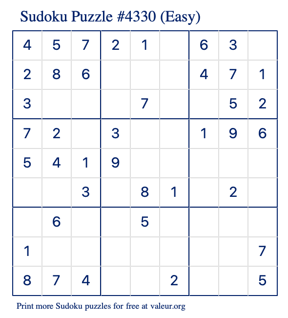 Free Printable Easy Sudoku Puzzle number 4330