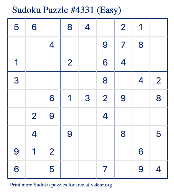 Free Printable Easy Sudoku Puzzle number 4331