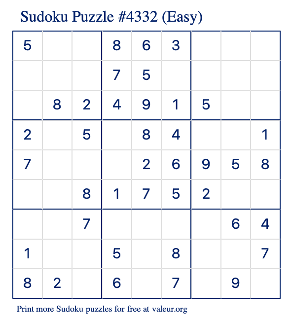 Free Printable Easy Sudoku Puzzle number 4332