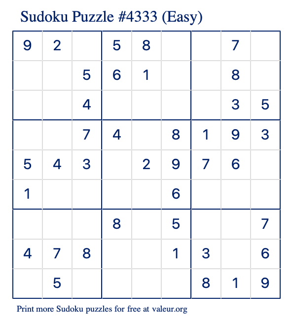 Free Printable Easy Sudoku Puzzle number 4333