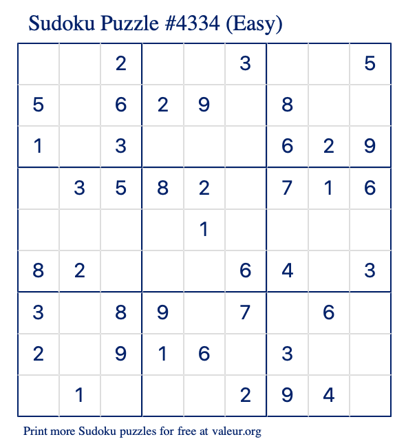 Free Printable Easy Sudoku Puzzle number 4334