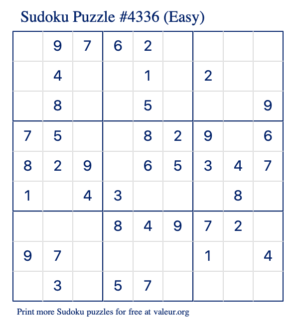 Free Printable Easy Sudoku Puzzle number 4336