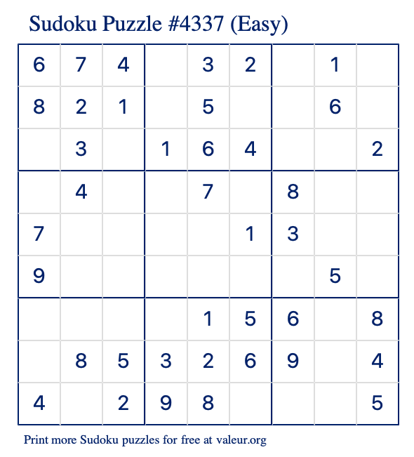 Free Printable Easy Sudoku Puzzle number 4337