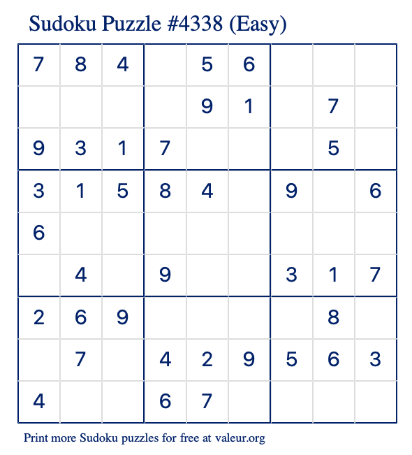 Free Printable Easy Sudoku Puzzle number 4338