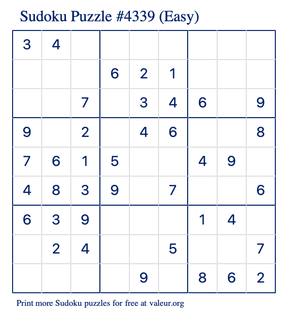 Free Printable Easy Sudoku Puzzle number 4339