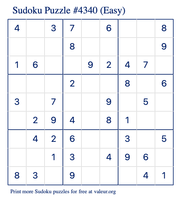 Free Printable Easy Sudoku Puzzle number 4340