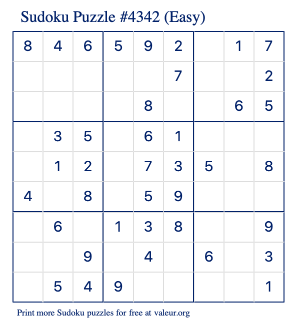Free Printable Easy Sudoku Puzzle number 4342