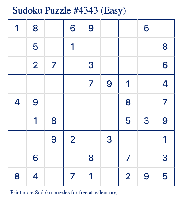 Free Printable Easy Sudoku Puzzle number 4343