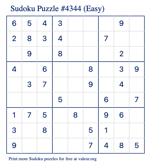Free Printable Easy Sudoku Puzzle number 4344