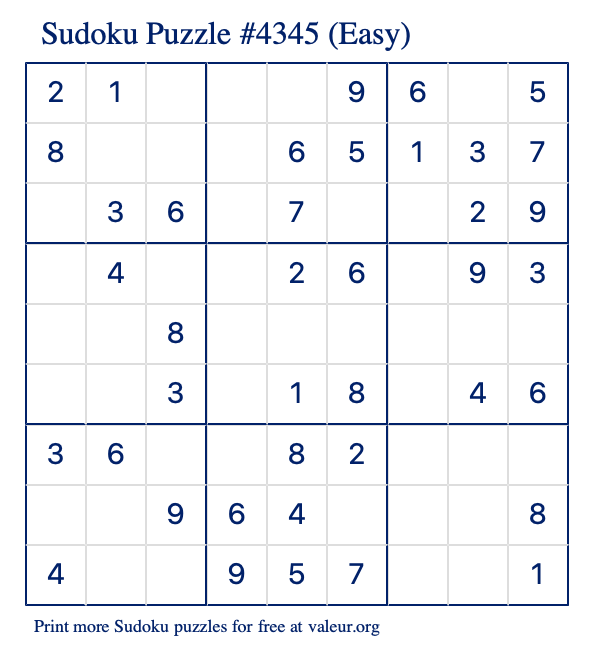 Free Printable Easy Sudoku Puzzle number 4345