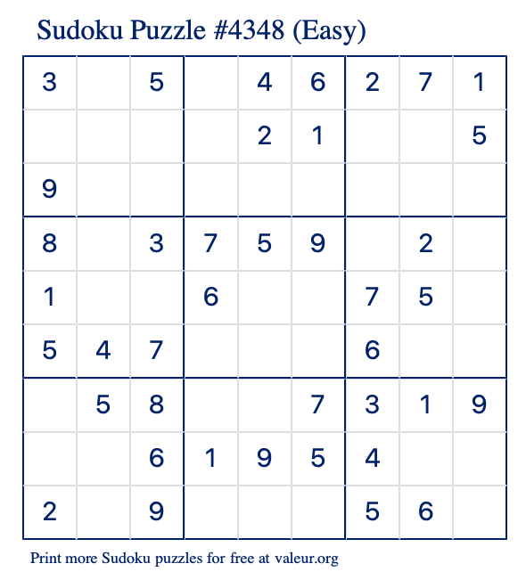 Free Printable Easy Sudoku Puzzle number 4348