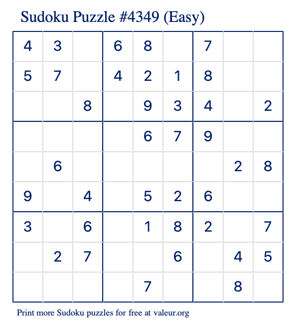 Free Printable Easy Sudoku Puzzle number 4349