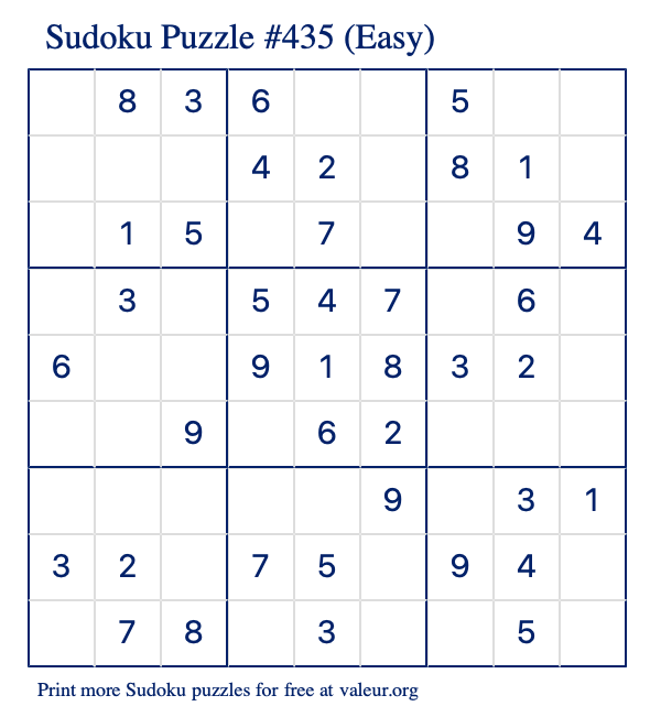 Free Printable Easy Sudoku Puzzle number 435