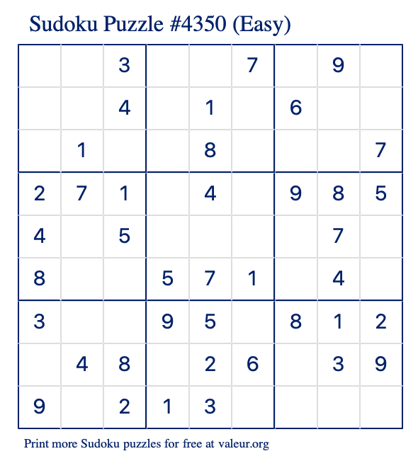 Free Printable Easy Sudoku Puzzle number 4350
