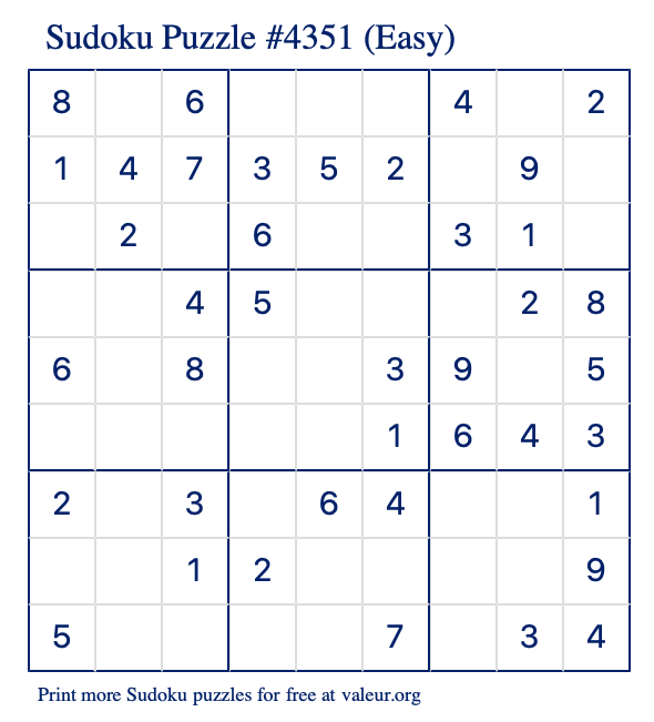 Free Printable Easy Sudoku Puzzle number 4351