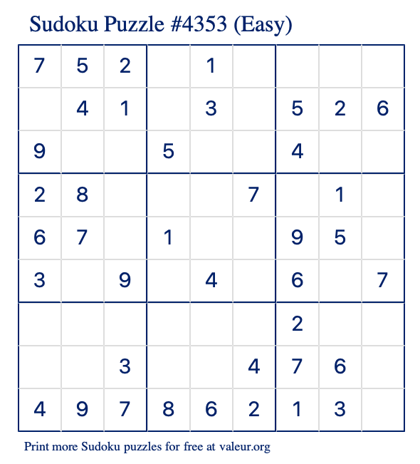 Free Printable Easy Sudoku Puzzle number 4353