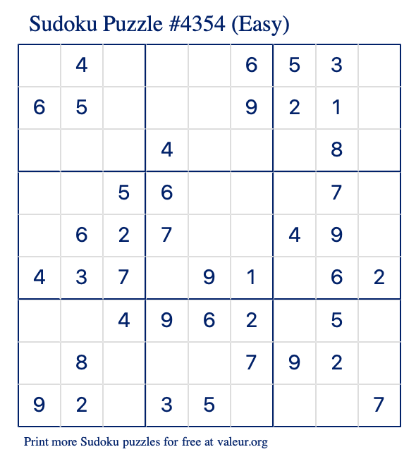 Free Printable Easy Sudoku Puzzle number 4354