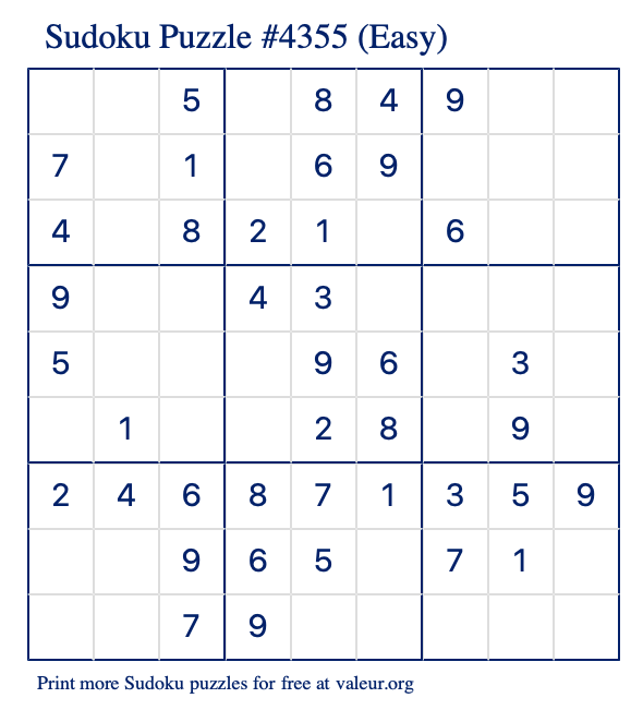Free Printable Easy Sudoku Puzzle number 4355