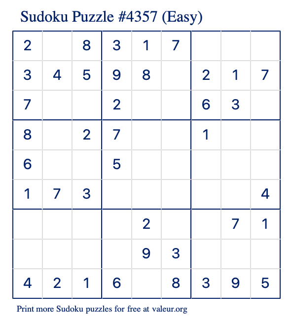 Free Printable Easy Sudoku Puzzle number 4357