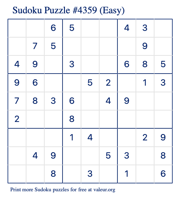 Free Printable Easy Sudoku Puzzle number 4359