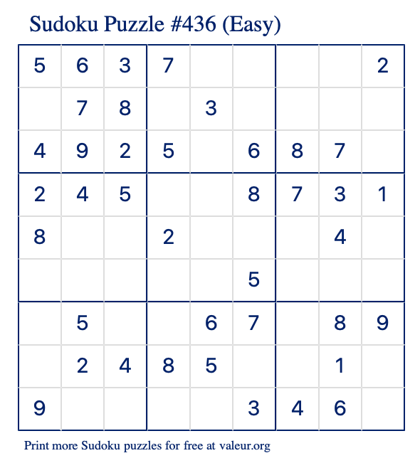 Free Printable Easy Sudoku Puzzle number 436