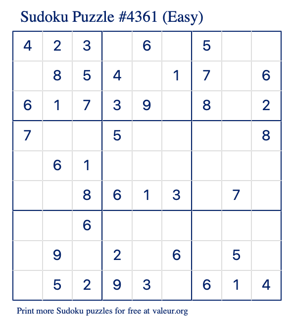 Free Printable Easy Sudoku Puzzle number 4361