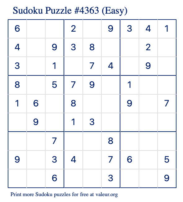 Free Printable Easy Sudoku Puzzle number 4363
