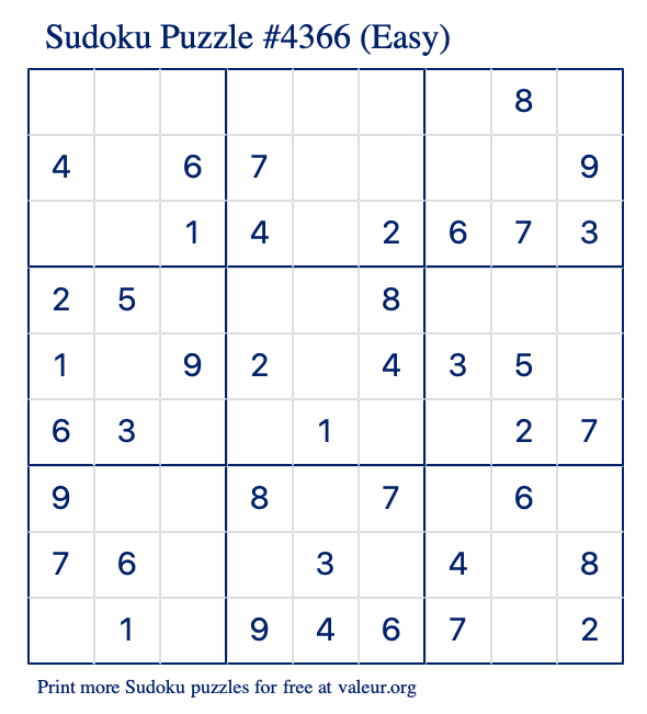 Free Printable Easy Sudoku Puzzle number 4366