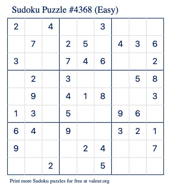 Free Printable Easy Sudoku Puzzle number 4368