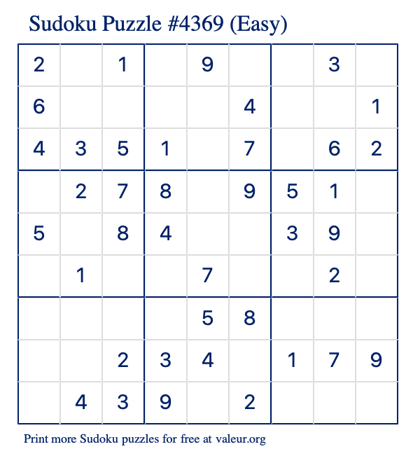 Free Printable Easy Sudoku Puzzle number 4369