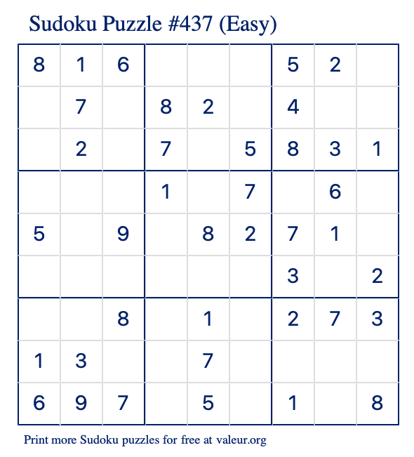 Free Printable Easy Sudoku Puzzle number 437